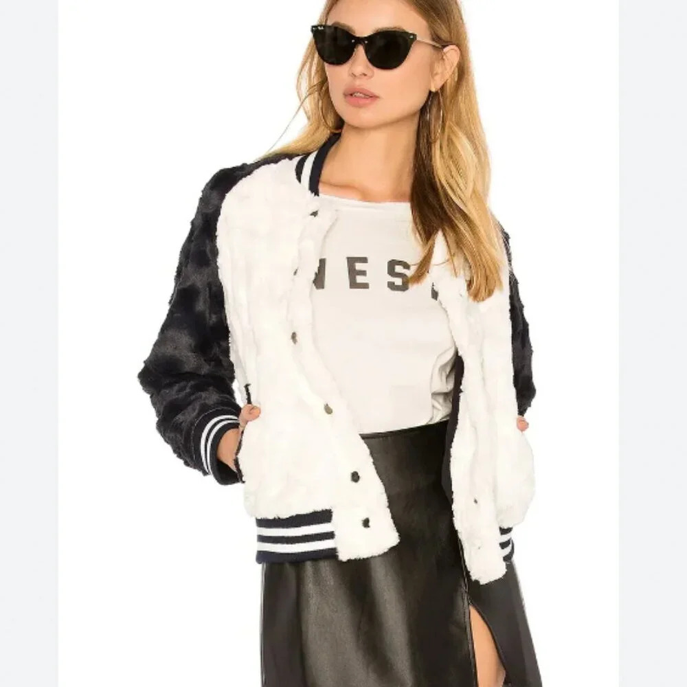 Rails Posey Faux Fur Varsity Jacket Size XS VGUC